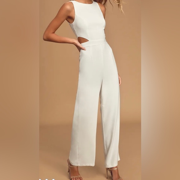 Lulus Pants - Moments to Remember White Sleeveless Wide-Leg Cutout Jumpsuit